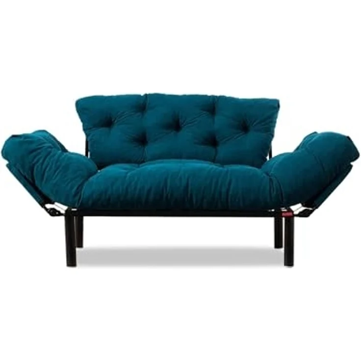 Dmora Schlafsofa 2-Sitzer Zeeusis 155x70 cm Blau mit Stauraum – Bild 3