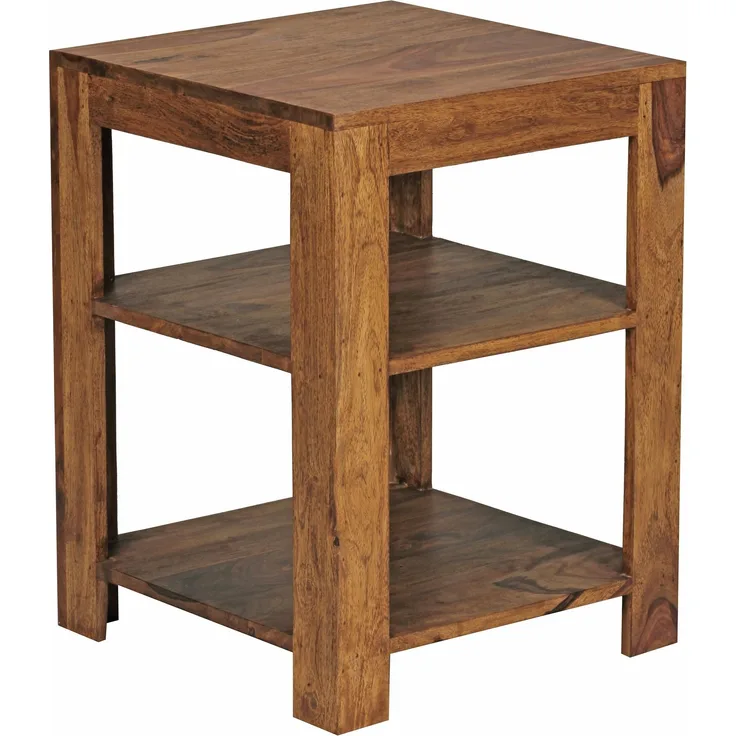 Wohnling Sheesham Standregal, Wohnzimmer-Regal mit 2 Ablagefächer, Massiv-Holz, 60 cm