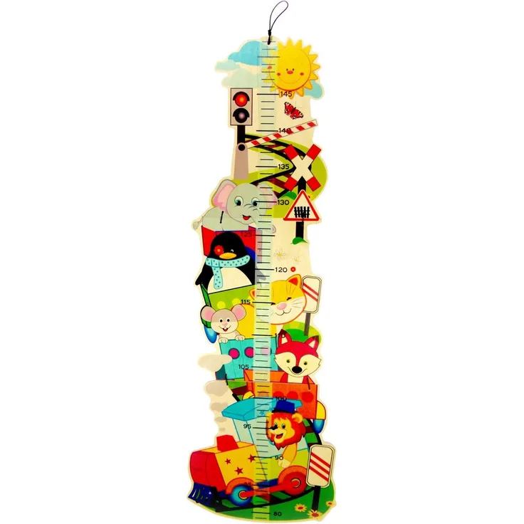Hess Holzspielzeug 14630 - Messlatte aus Holz für Kinder, Serie Eisenbahn, handgefertigt, klappbar, geeignet für eine Körpergröße von ca. 80 bis 150 cm