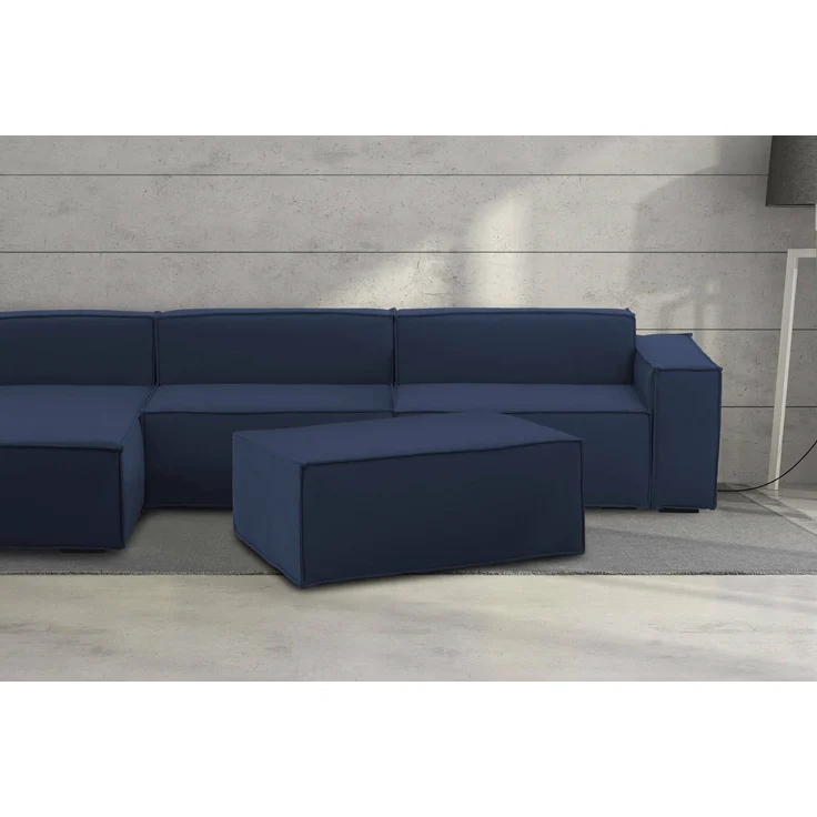 Dmora Assisi-Pouf, Wohnzimmer-Pouf, Relaxsessel aus gepolstertem Stoff, 100 % Made in Italy, 100 x 70 x 43 cm, Blau – Bild 2