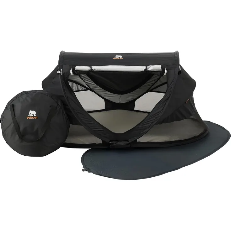 DERYAN Pop-Up-Reisebett Toddler Luxe mit Moskitonetz Schwarz