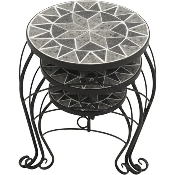 DEGAMO Beistelltisch SIENA (3-er Set), 32cm/27cm/21cm, Stahl + Keramik in Mosaikoptik grau/weiss – Bild 5
