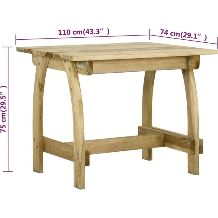 Gartentisch, Balkontisch 110 x 74 x 75 cm Imprägniertes Kiefernholz – Bild 6
