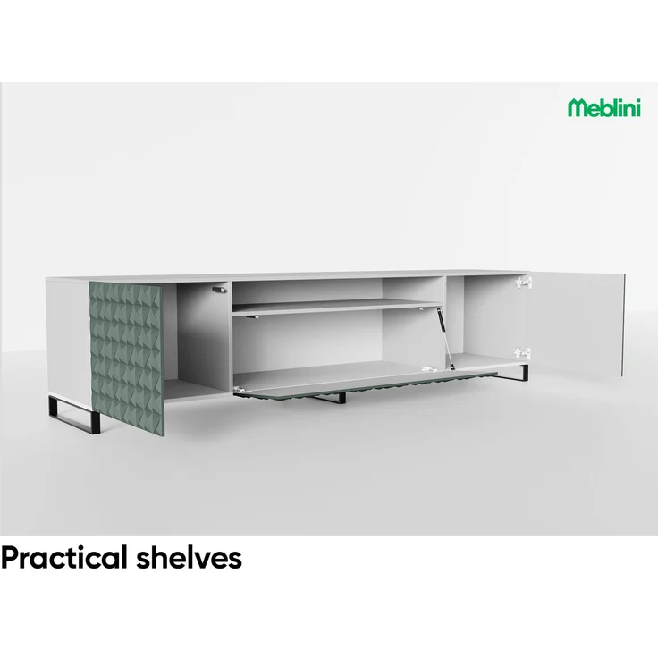 MEBLINI TV-Schrank 200cm Lang - Fernsehschrank - TV Lowboard Industrial - Unterschrank für Fernseher - TV-Unterschrank - TV-Schrank - CALIO - 200x41x53cm - Weiß Matt/Grün Matt – Bild 4