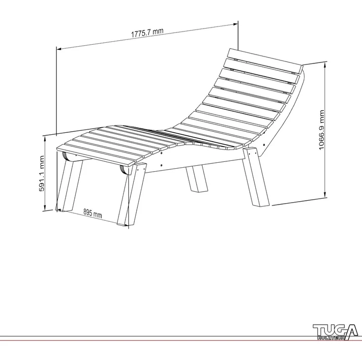 Gartenliege Relaxliege "Liege-Franzi" (Fichte) Breite 90cm Einstiegshöhe 60cm mit Füßen – Bild 7