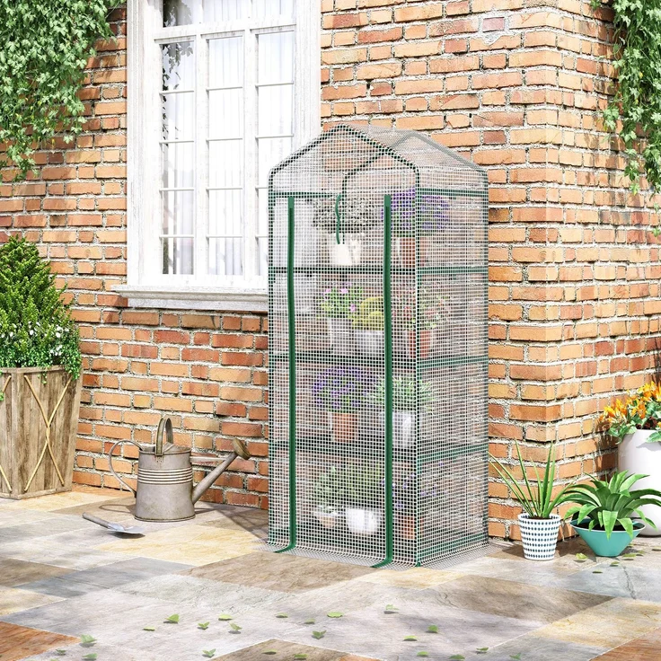 MELAYR, Gewächshaus aus PE mit 4 Regalböden, Balkongewächshaus, Verstärkte Plane (140 g/m²), 70 x 49 x 8 cm, Weiß – Bild 4