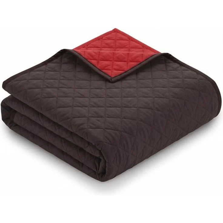 XXL Tagesdecke ca. 220 x 240 cm | Wendedecke schwarz-braun / rot gesteppt | ideal als Bettüberwurf für Doppelbett, Couchüberwurf, Schondecke, Sofadecke – Bild 1
