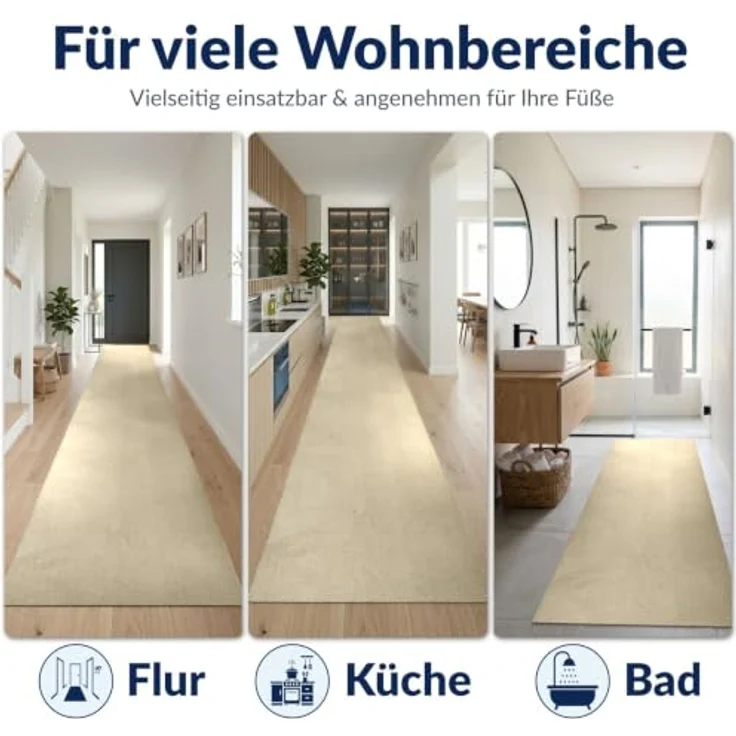 ANRO Badematte AquaComfort Mikrofaser Schlingen-Badläufer, 60x100 cm, beige, rutschhemmend, schnelltrocknend, zuschneidbar, Fußbodenheizung geeignet – Bild 7