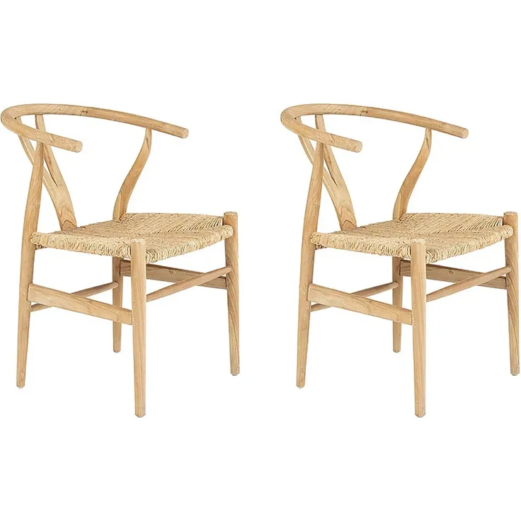 Vente-unique - Stuhl 2er-Set - Teakholz & Strohgeflecht - Naturfarben - POGIANA