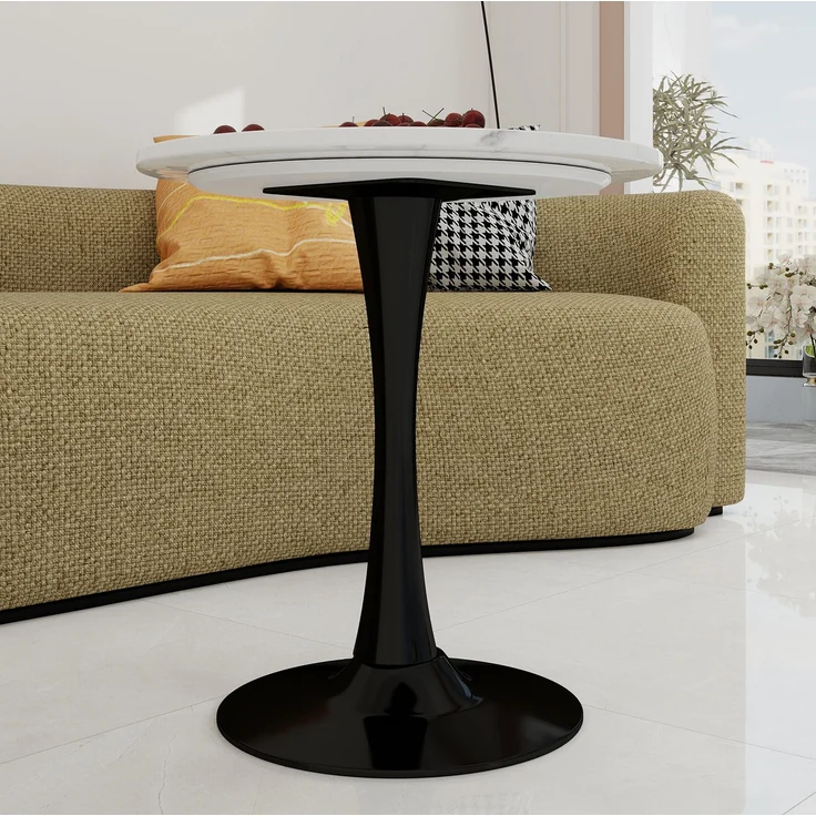 Runder Couchtisch aus Kunstmarmor, modern-minimalistisch, Ø 70 cm, Schwarz/Weiß – Bild 3