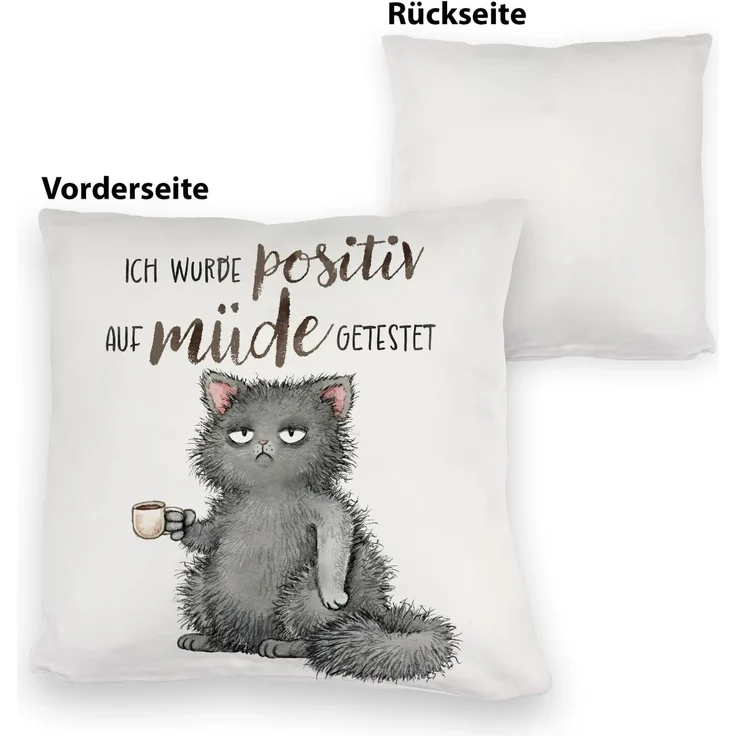 speecheese Dekokissen Genervte Katze Kuschelkissen mit Spruch positiv auf müde getestet – Bild 3