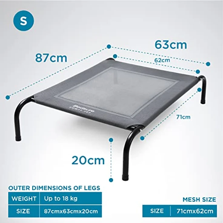 BEDSURE Hundeliege Outdoor kleine Hunde - Hundeliege grau in und Outdoor Garten, für draußen Camping erhöhtes Hundebett, Größe in S 87x63 cm, höhe in 20 cm – Bild 8