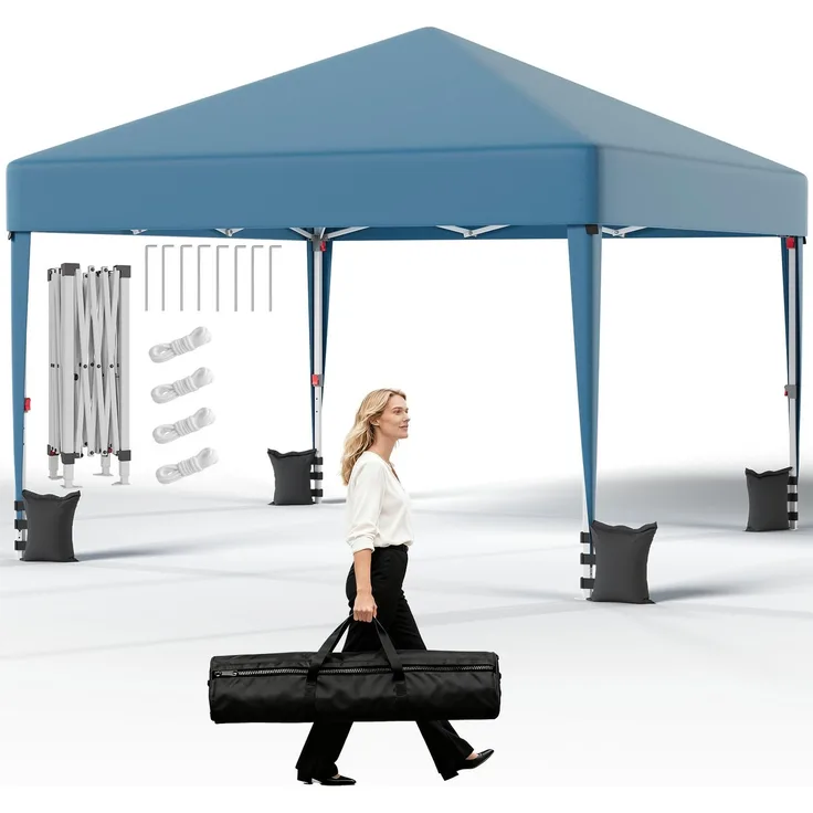 JUMMICO Pavillon 3x3 Wasserdicht Stabil Winterfest Höhe Verstellbar, Faltpavillon Pavillion UV Schutz 50+,Gartenpavillon Faltzelt für Garten, Innenhof, Camping,Gazebo Blau