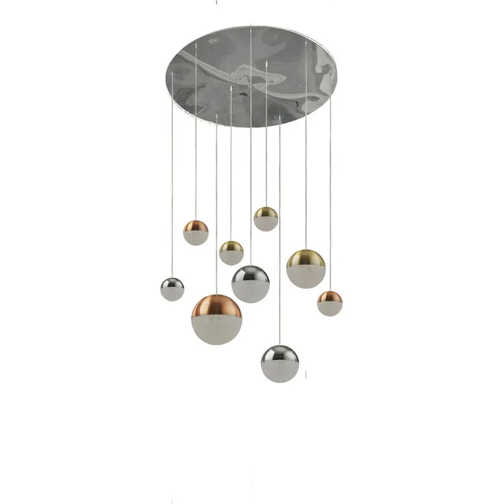 XXXL Led-Hängeleuchte Planets, Chrom, Metall, Glas, Textil, 153 cm, Pendelleuchte für Essbereiche