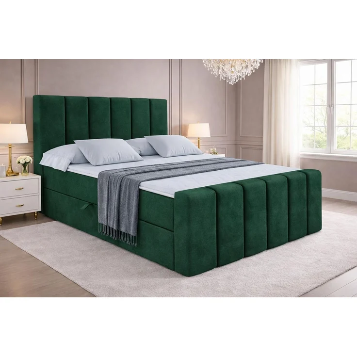 KRISAN MÖBEL Polsterbett JULIETT 120 x 200 cm mit Stauraum, Bettkasten, gepolstertem Kopf- und Fußteil, modernes Doppelbett, in Grün inkl Topper Grün – Bild 3