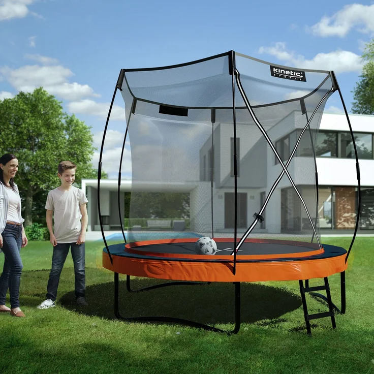 KINETIC SPORTS Premium Outdoor Trampolin 'Ultimate Pro' für Kinder und Erwachsene, AirMAXX Sprungtuch, mit Leiter, Fieberglas, bis zu 160 kg, Sunset Orange, Ø 244 cm – Bild 2