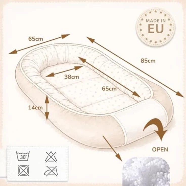 Babynest Nestchen Baby Set für Neugeborene – 5-teilig – Kuschelnest aus 100% Baumwolle & Waffelpique – Babykokon tragbar – für Babybett, Kinderbett & Kinderwagen – OEKO-TEX - Zweige und Sand – Bild 7