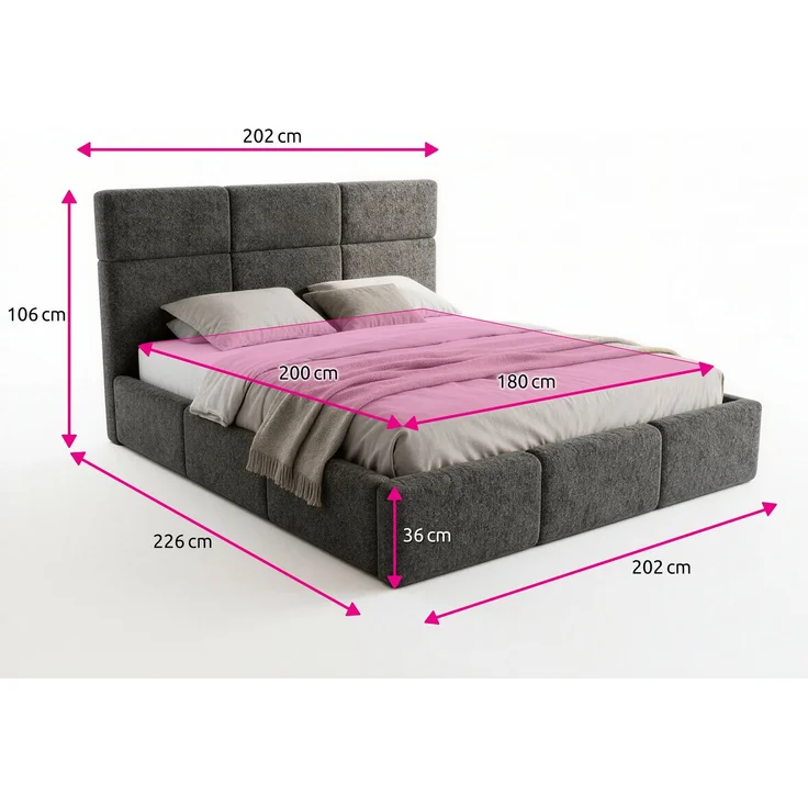 Polsterbett Celine - Bettkasten mit Gasdruckfedern - Doppelbett mit Lattenrost, Bett mit Polsterkopfteil, Bettgestell, Schlafzimmer, Bouclé-Stoff (180x200 cm, Grau (Coral 75)) – Bild 4