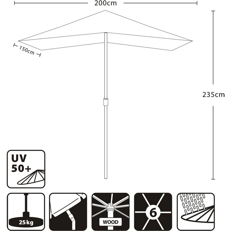 Sekey Sonnenschirm, UV Schutz 50+, Polyester / Holz creme, 200 x 150 x 235 cm – Bild 6