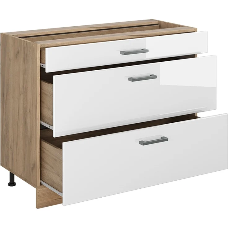Küchenunterschrank R-Line Weiß Hochglanz/Goldkraft Eiche 100 cm Arbeitsplatte Anthrazit Vicco – Bild 3