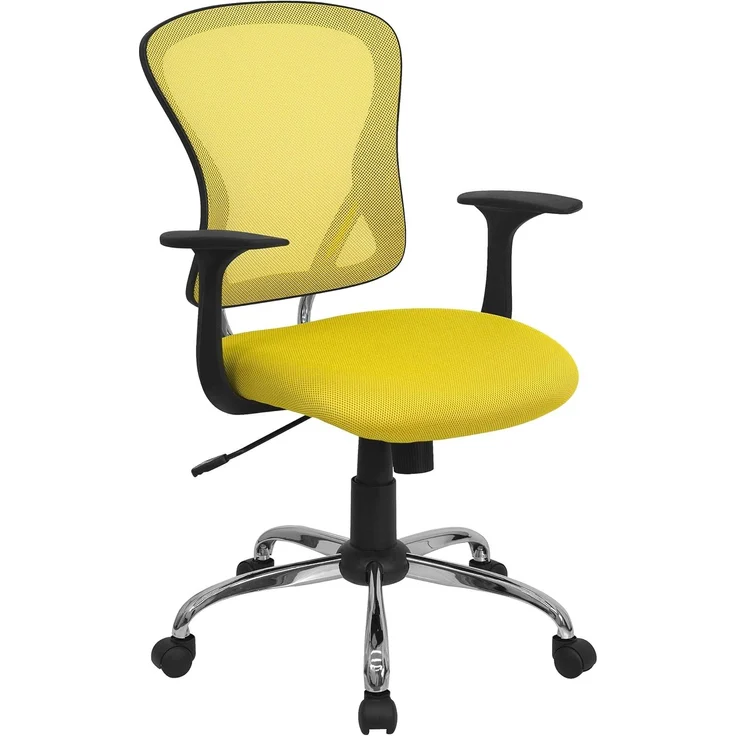 Flash Furniture Alfred Bürostuhl mit mittelhoher Rückenlehne, Netzstoff, drehbar, mit Chromfuß und Armlehnen, Gelb – Bild 1