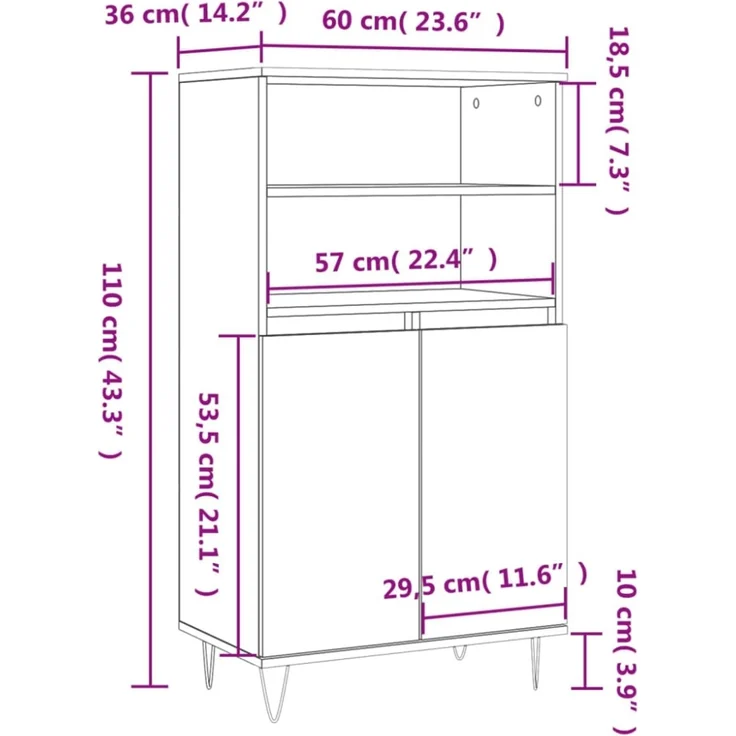 vidaXL Highboard Räuchereiche 60x36x110 cm Holzwerkstoff 831489 – Bild 2