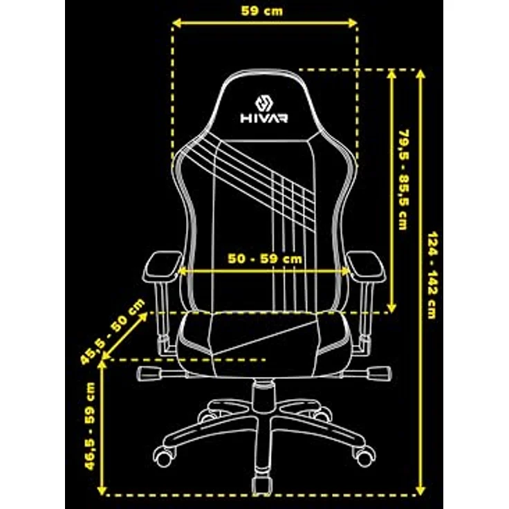 HIVAR Skylar Ocean Coal | Ergonomischer Gaming Stuhl Bürostuhl, Lordosenstütze, Synchronmechanik, 4D Armlehnen | bis 110 kg – Bild 3