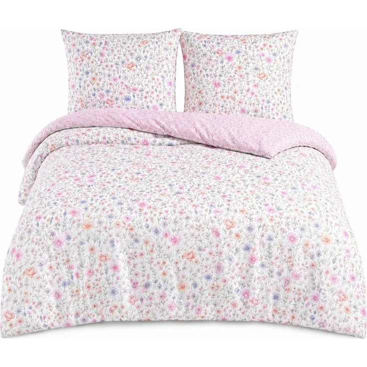 Leonado Vicenti Wendebettwäsche 200x200 Bezug 80x80 Doppel Kissen Hochwertige Polycotton Rosa Blumen, Renforcé, 3 teilig, mit verdecktem Reißverschluss, Wendebettwäsche – Bild 2