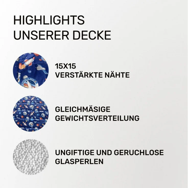 Dailydream Gewichtsdecke für Kinder, beschwerte Decke, Baumwolle oder Fleece, Füllung: Glasperlen, Gleichmäßige Gewichtsverteilung, doppelte Nähte, Handwäsche möglich – Bild 2