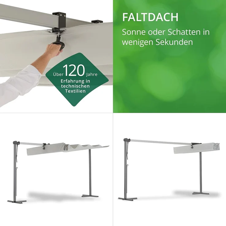 LECO Sonnendach WAVED, faltbar, Polyester lichtgrau, Aluminium- und Stahlrohrgestell anthrazit, 4x2,5 m – Bild 3