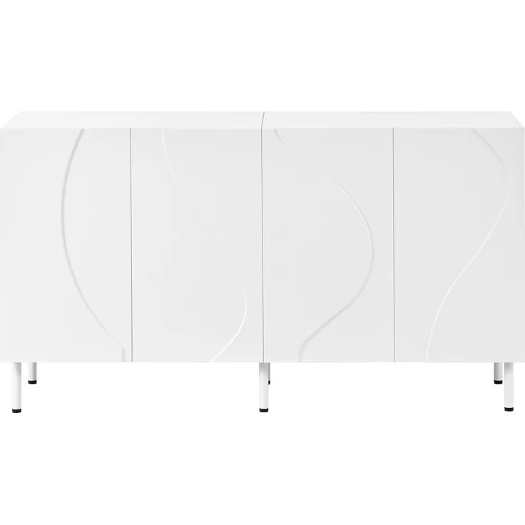 DESVIAE Sideboard mit 4 Türen und Push-to-Open 140x77,5x40 cm aus MDF und Spanplatte Weiß – Bild 6