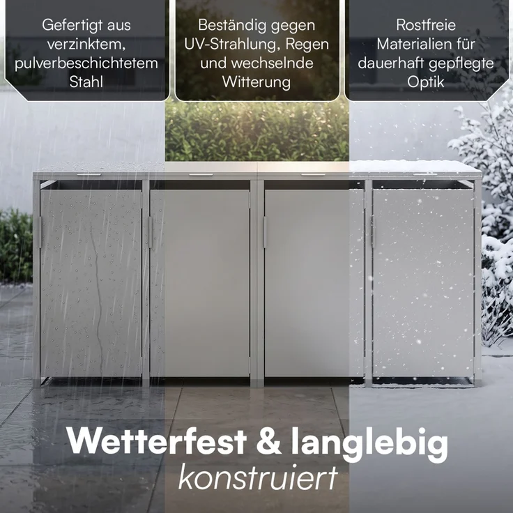 STEELSØN 'Thoria' Mülltonnenbox 4er je 240 Liter, grau, Mülltonnenverkleidung aus Stahl, wetterfest, 116x80x268 cm, Müllbox für 4 Tonnen – Bild 6