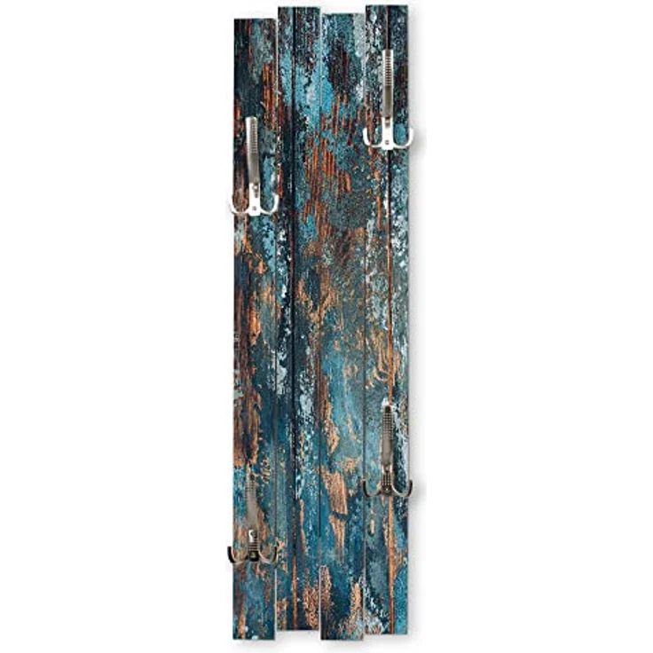 Kreative Feder Wandgarderobe Wand-Garderobe „Altes Holz Blau“ aus Holz, Shabby-Chic, ca. 100 x 30 cm, mit 4 Haken, außergewöhnlich, modern – Bild 2
