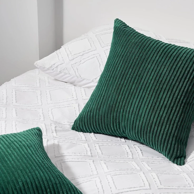 2er Set Kissenbezug 50x50 Kordsamt dunkelgrün gestreift Dekokissenhülle – Bild 3