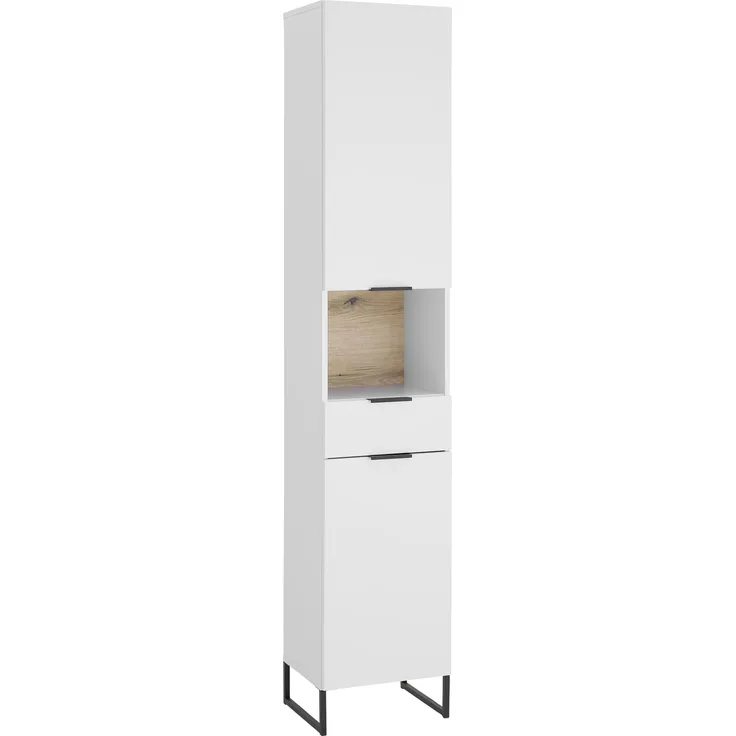 Hochschrank >Denver< 2 Türen, 1 Schublade, weiß / evoke eiche dekor - 38x195x32cm (BxHxT)
