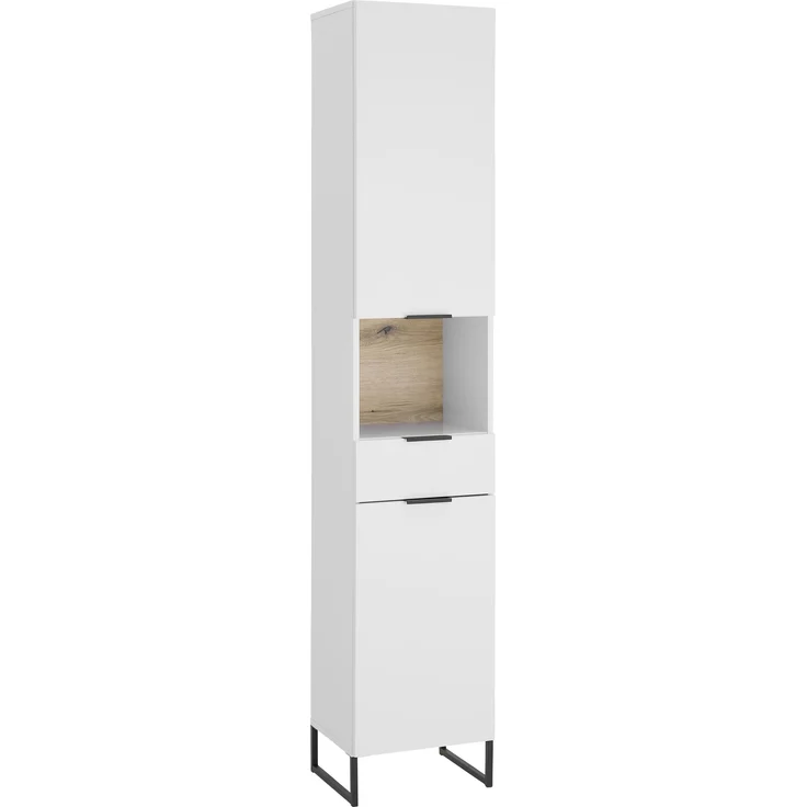 Hochschrank >Denver< 2 Türen, 1 Schublade, weiß / evoke eiche dekor - 38x195x32cm (BxHxT) – Bild 1