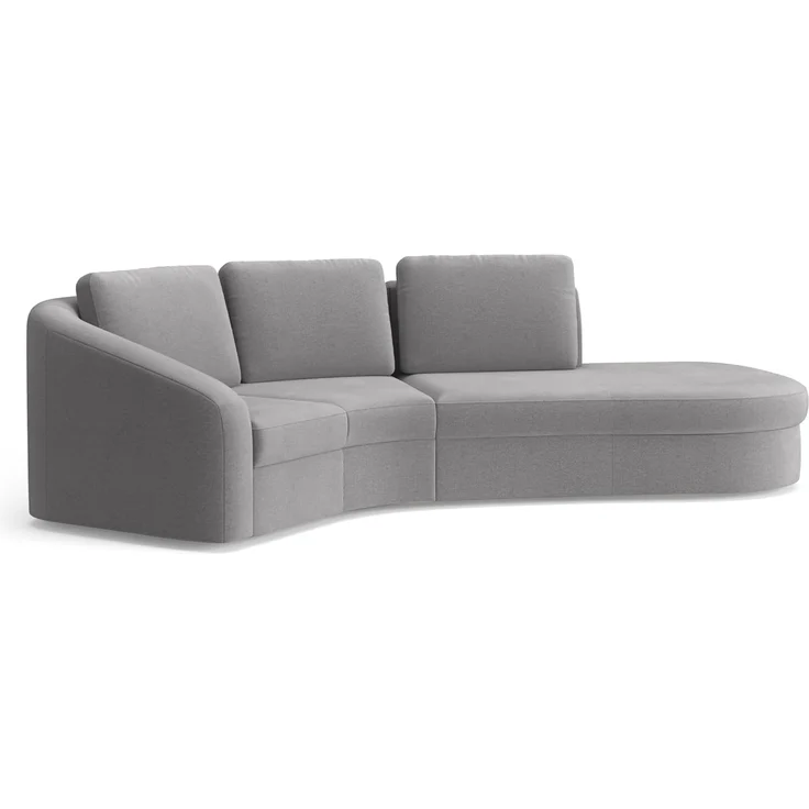 Cavadore Ecksofa Jawa / Bodennahe Eckcouch mit Element 1-sitzig und Trapezecke halbrund (60 Grad) / 266 x 88 x 230 / Mikrofaser, Mittelgrau