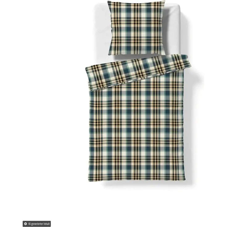 Fleuresse Lech Edelflanell Bettwäsche 155x220 Karo kariert blau beige 605082-02 – Bild 2