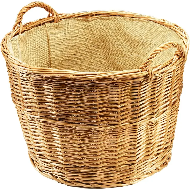 Kobolo Kaminholzkorb Holztrage rund gekochte Weide Leinen D 62 cm