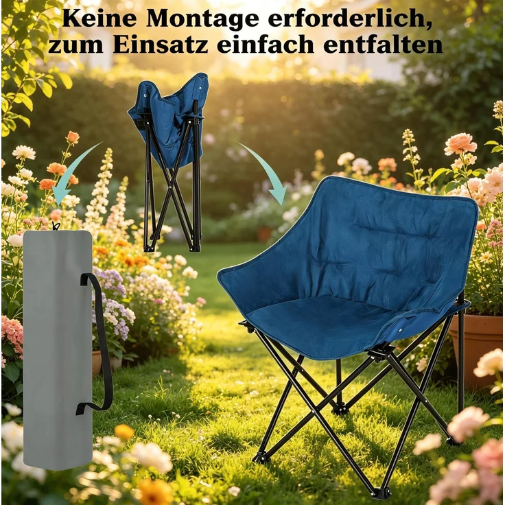Klappstuhl 63 x 73,5 x 55 cm mit Tragetasche – gepolsterter Campingstuhl mit Metallgestell – Bild 7