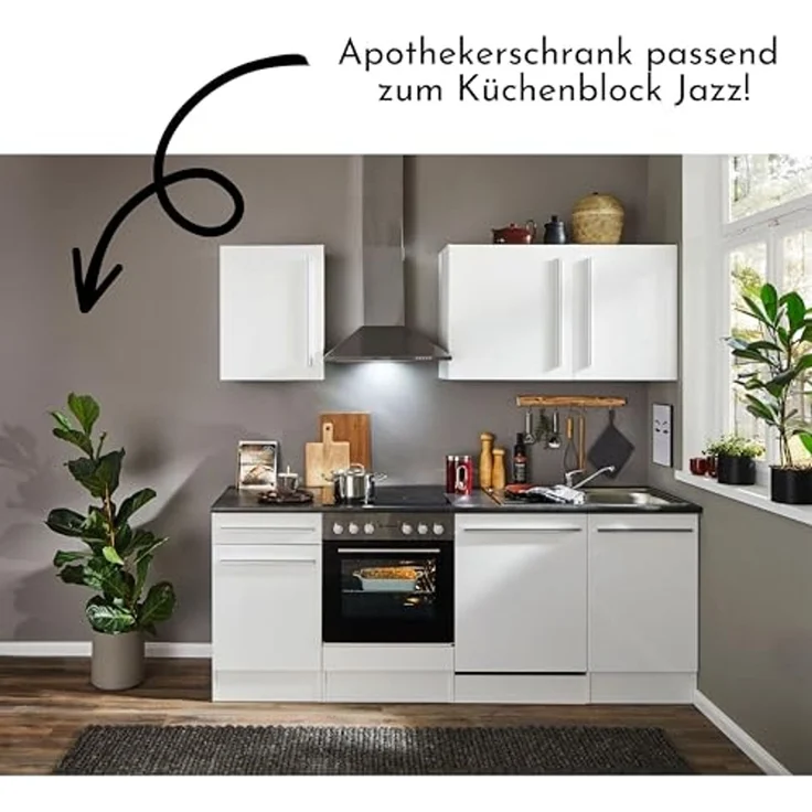 JAZZ 8 Moderner Apothekerschrank Küche in Weiß Hochglanz - Geräumiger Hochschrank Küchenschrank mit viel Stauraum - 30 x 211 x 57 cm (B/H/T) – Bild 5