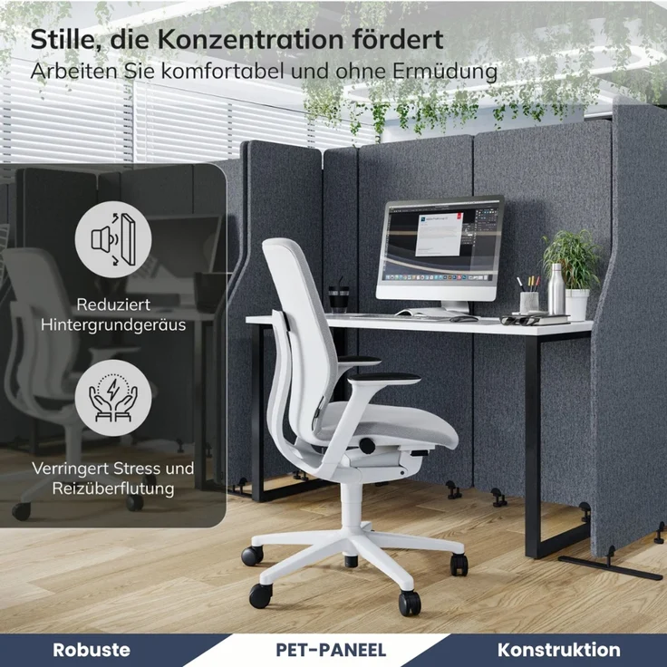 Akustik-Trennwand mit Schalldämmung PEOLT - 145x280x1,8cm Anthrazit | Stellwand Büro Raumteiler Office-Akustikwand Sichtschutz freistehend – Bild 4