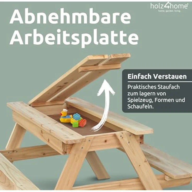 holz4home Outdoor Picknickbank Kinder, massive Kiefernholz-Bank für mehrere Personen, wetterfest und langlebig – Bild 4