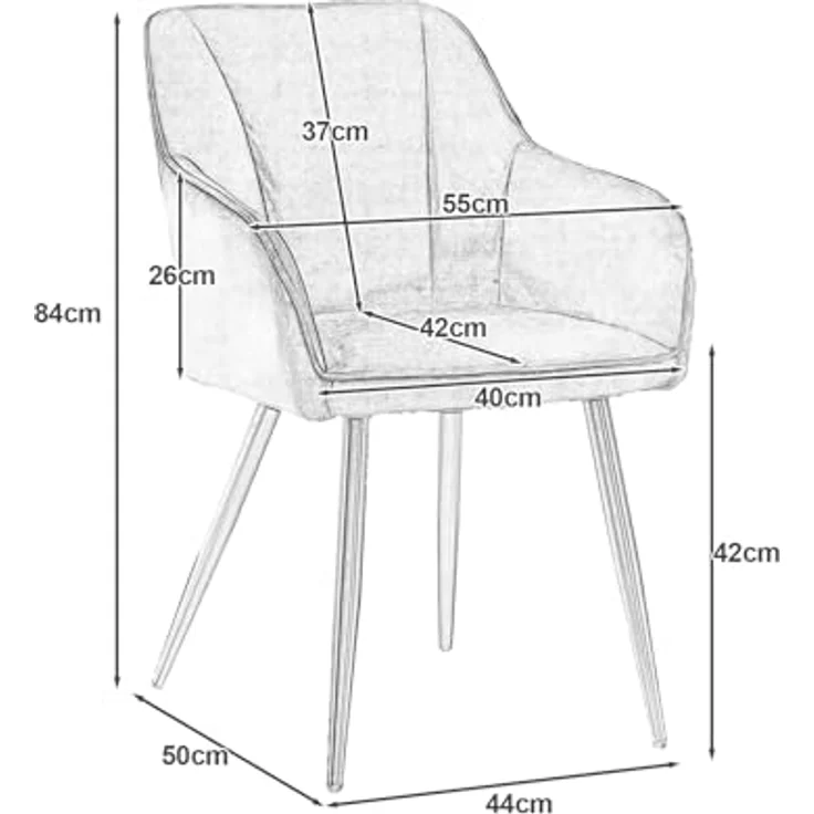 TUKAILAI Esszimmerstühle 2er Set aus Samt,Küchenstuhl Polsterstuhl Armlehnstuhl mit Armlehnen,Rückenlehnen,weiche Sitzpolster,Metallbeinen,Modern Sessel für Küche Esszimmer Wohnzimmer,Schwarz – Bild 4