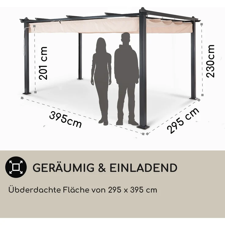 Blumfeldt Pavillon 3x4m, Rostfreier Metall-Pavillon mit Einziehbarem Dach, Pavillon Wasserdicht, Stabil & Winterfest, Langlebige Pergola Freistehend, Gartenpavillon mit UV-Schutz & Aluminium-Rahmen – Bild 7