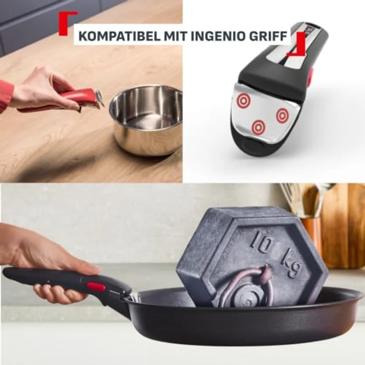 Tefal Ingenio Comfort Max 3-tlg. Pfannen-Set, Titanium Antihaftversiegelung, stapelbar, platzsparend, Thermo-Signal, für alle Herdarten, sicherer Griff, mühelose Reinigung, Edelstahl, L966S344 – Bild 7