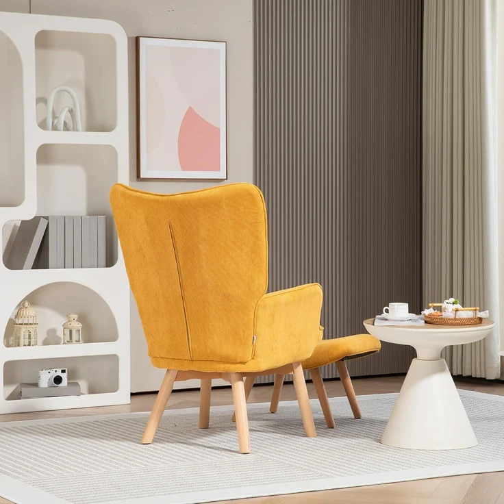HOMCOM Relaxsessel mit Hocker, Kordoptik, Holzbeine (Ohrensessel, 2-St, Polstersessel), für Wohnzimmer, Orange – Bild 8