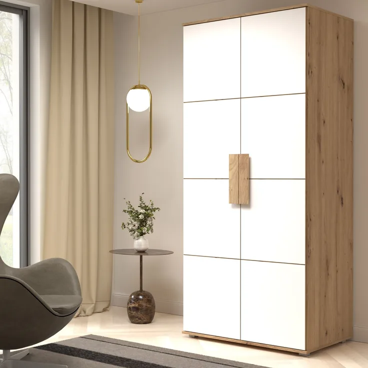 FORTE Arkina Kleiderschrank, Holzwerkstoff, Braun/Weiß, 91,1 x 201,1 x 58 cm