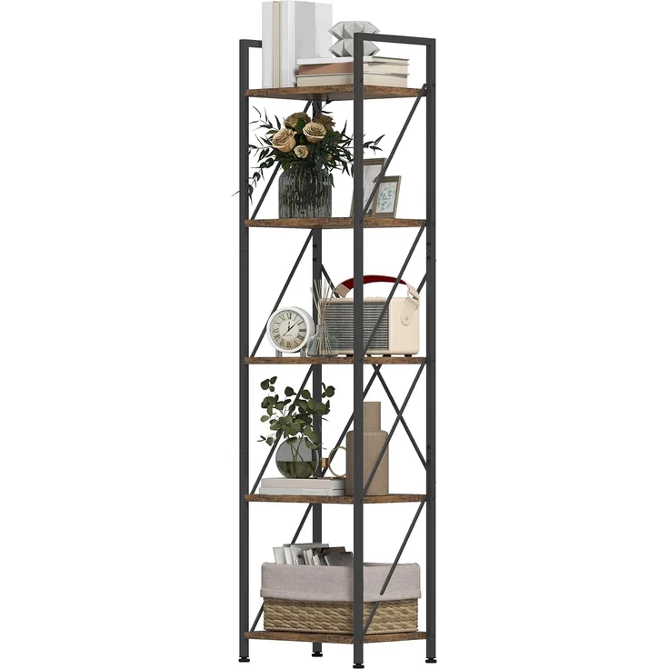 YITAHOME Bücherregal, 5-stöckiges Industrielles Standregal, Holzregale und Metallrahmen, Ausstellungsregal, Lagerregal für Wohnzimmer, Home-Office, Küche, Schlafzimmer, Vintagebraun Regal – Bild 9