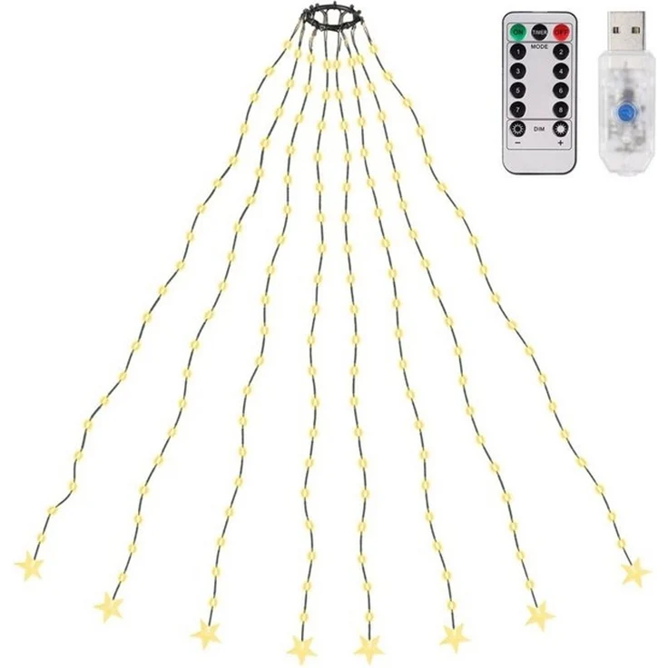 Salcar LED-Lichterkette LED Lichterkette Weihnachtsbaumspitze Stern Weihnachtsbaum Dekoration, USB Weihnachtsbaumbeleuchtung mit Fernbedienung und 9 Modi Warmweiß 2m – Bild 4